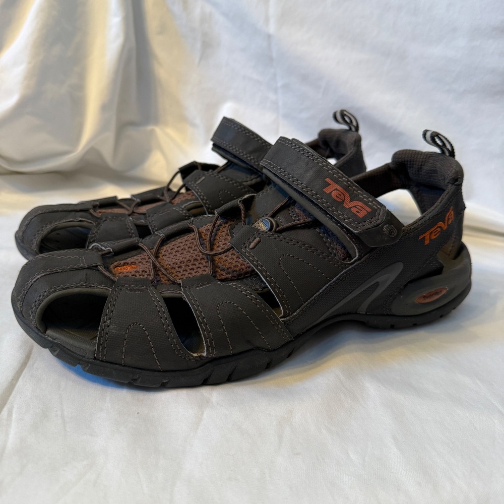 Teva Omnium‎ Mens 12 Brown Orange Hiking Sandals Closed Toe Water Shoes 4154